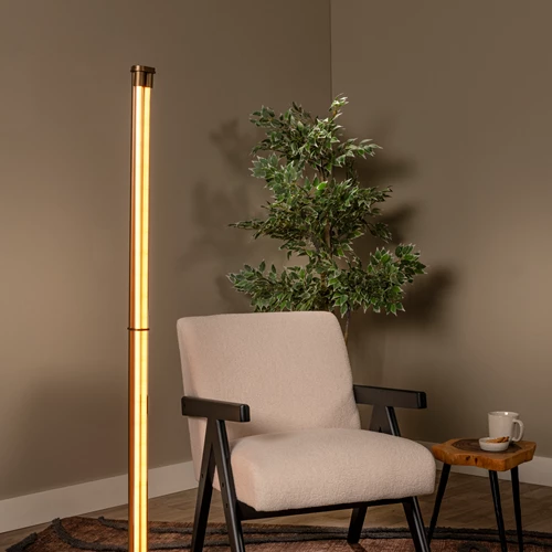 Lucide JANDERIN - Floor lamp - LED Dim. - CCT - 2x17W 2200K/3300K - Hand Wave Sensor - Champagne Color | Vibes - atmosphere 1